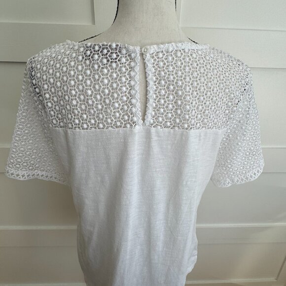 LOFT cotton T with finely crocheted yoke and sleeves - size S - Picture 5 of 7